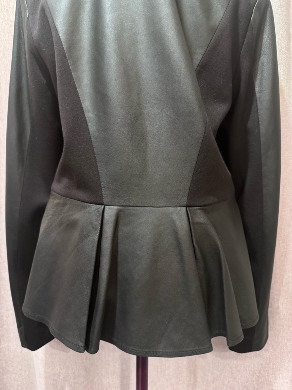 Bagatelle - Black Leather - Moto Jacket - Peplum - Zip - Mixed Media- M - Picture 11 of 16